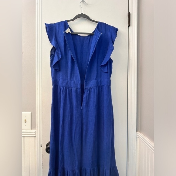 Cynthia Rowley Blue Linen Blend Ruffle Details Tier Maxi Dress~ L - Picture 4 of 14